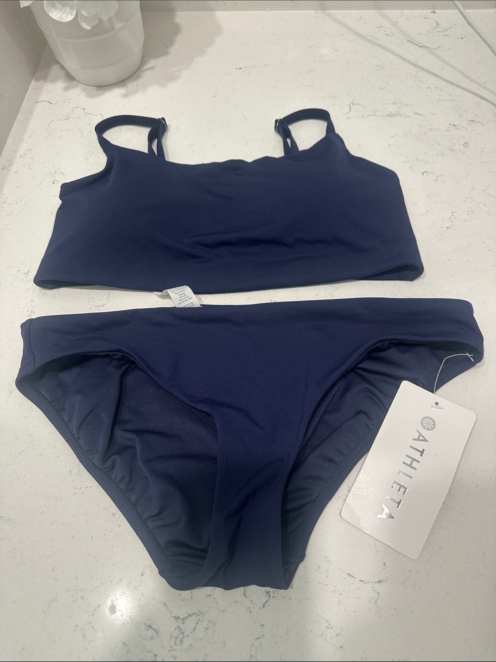 Athleta Deep Navy Crop Bikini Top and Classic Bottoms Small D/DD Top